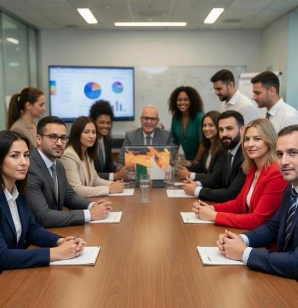 Equipe da Collina Auditores Associados reunida em sala de reuniões